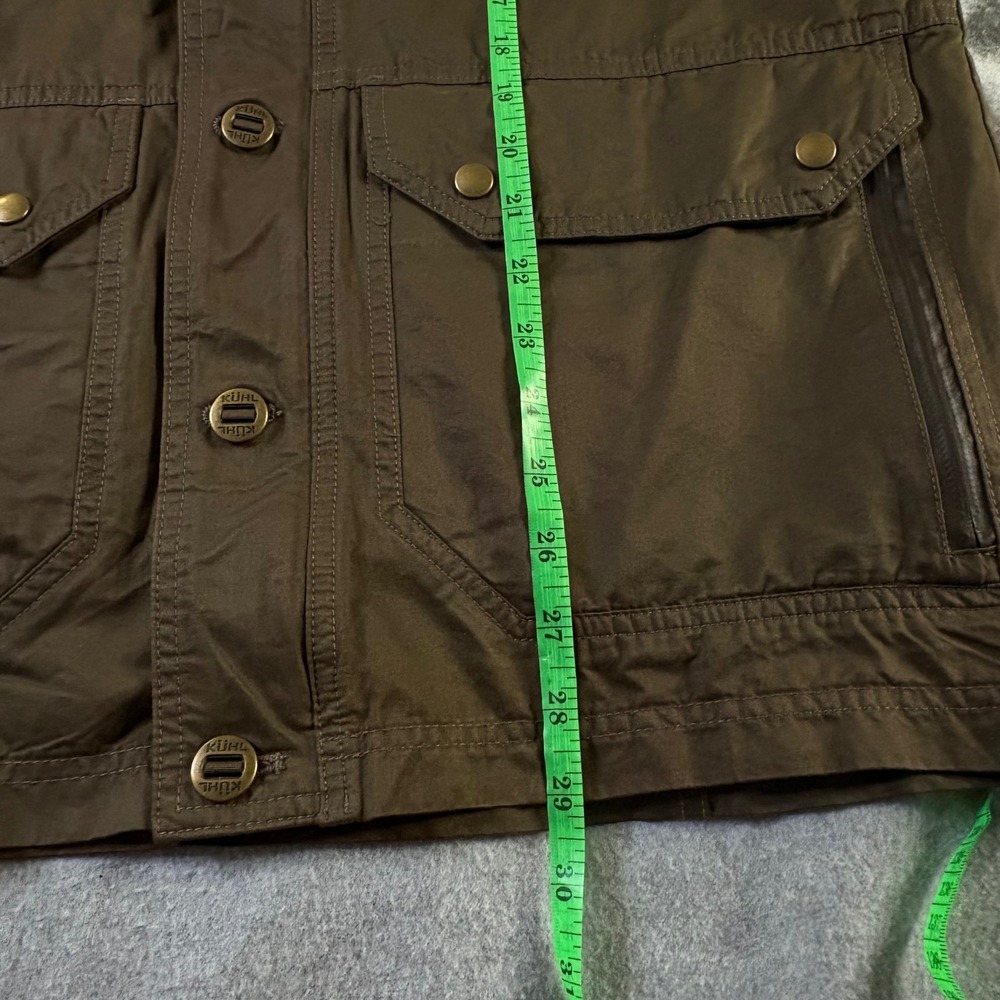Kuhl Mens Hooded Field Jacket Brown Waxed Cotton Blend Utility Workwear Coat L - Picture 16 of 16